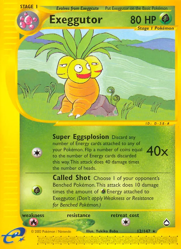 Exeggutor card from Aquapolis, number 12/147