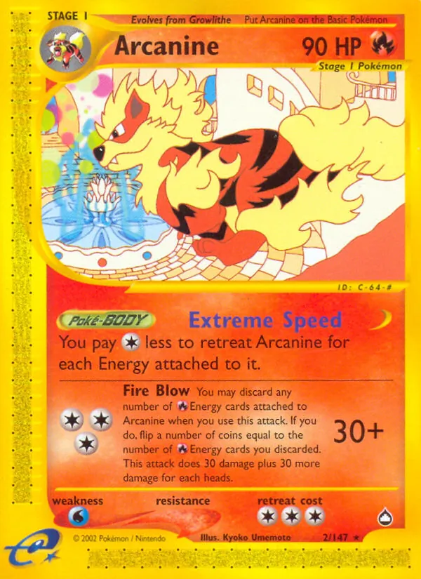 Arcanine card from Aquapolis, number 2/147