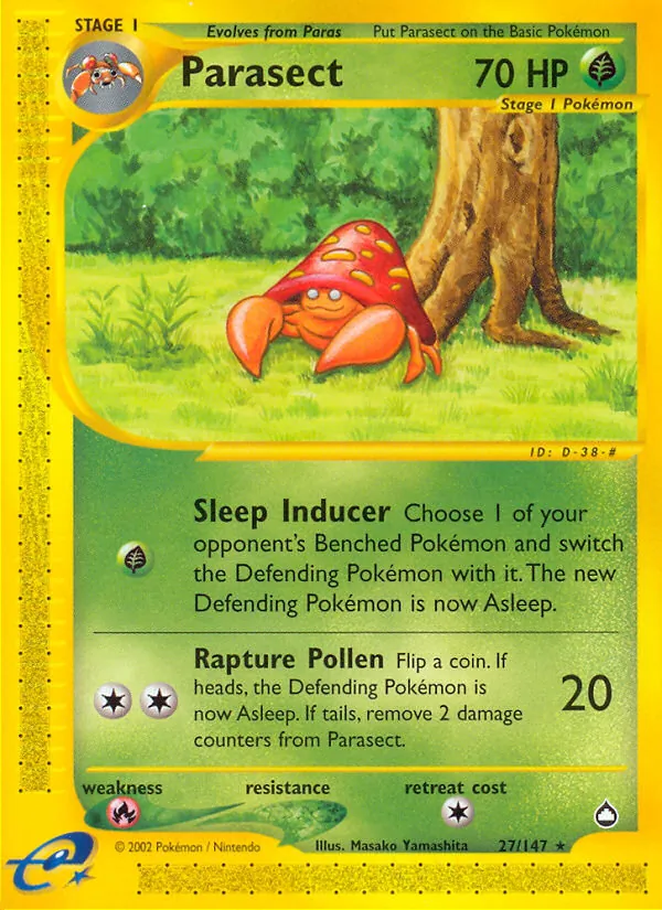 Parasect card from Aquapolis, number 27/147