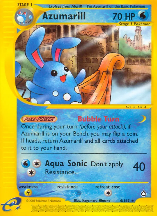 Azumarill card from Aquapolis, number 4/147