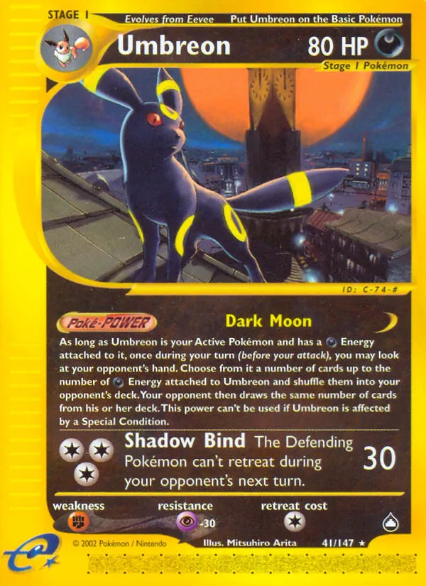 Umbreon card from Aquapolis, number 41/147