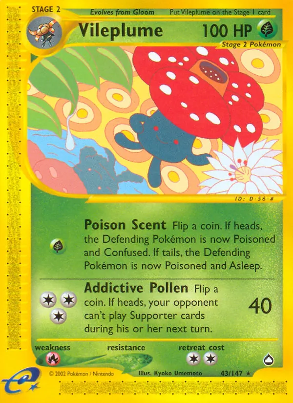 Vileplume card from Aquapolis, number 43/147