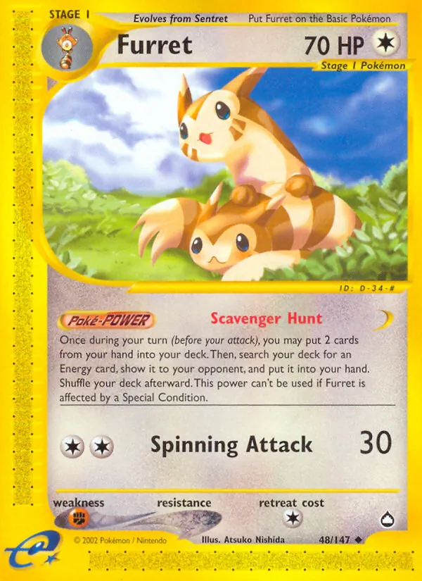 Furret card from Aquapolis, number 48/147