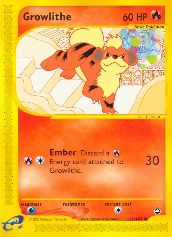 Growlithe card from Aquapolis, number 51/147