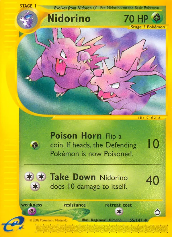 Nidorino card from Aquapolis, number 55/147