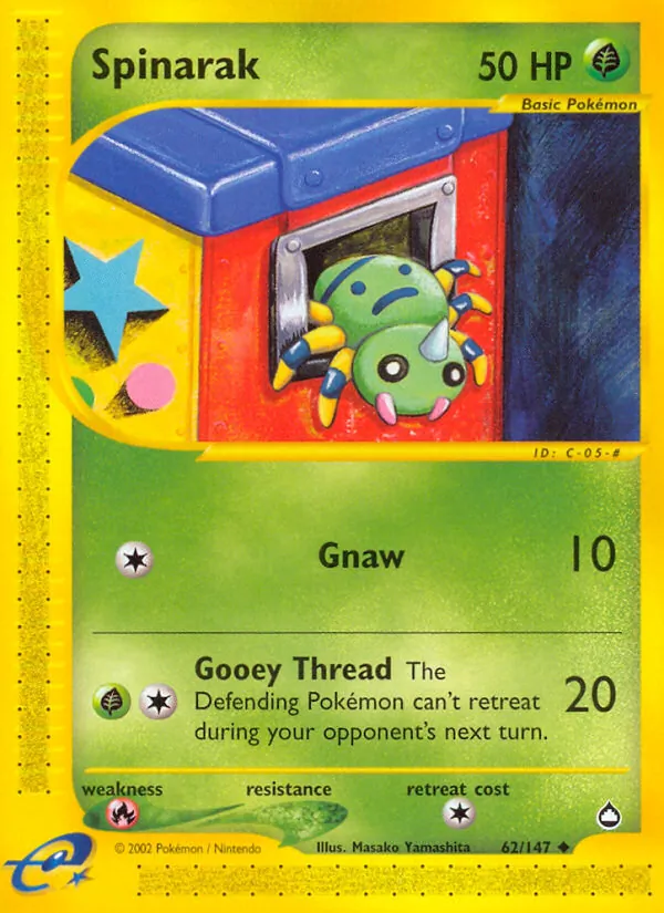 Spinarak card from Aquapolis, number 62/147