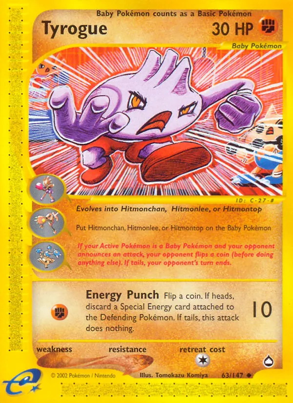 Tyrogue card from Aquapolis, number 63/147
