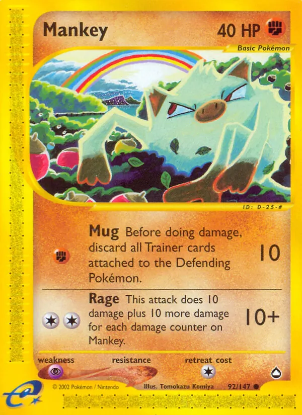 Mankey card from Aquapolis, number 92/147