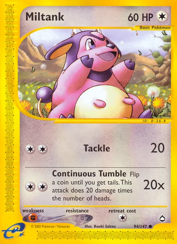 Miltank card from Aquapolis, number 94/147