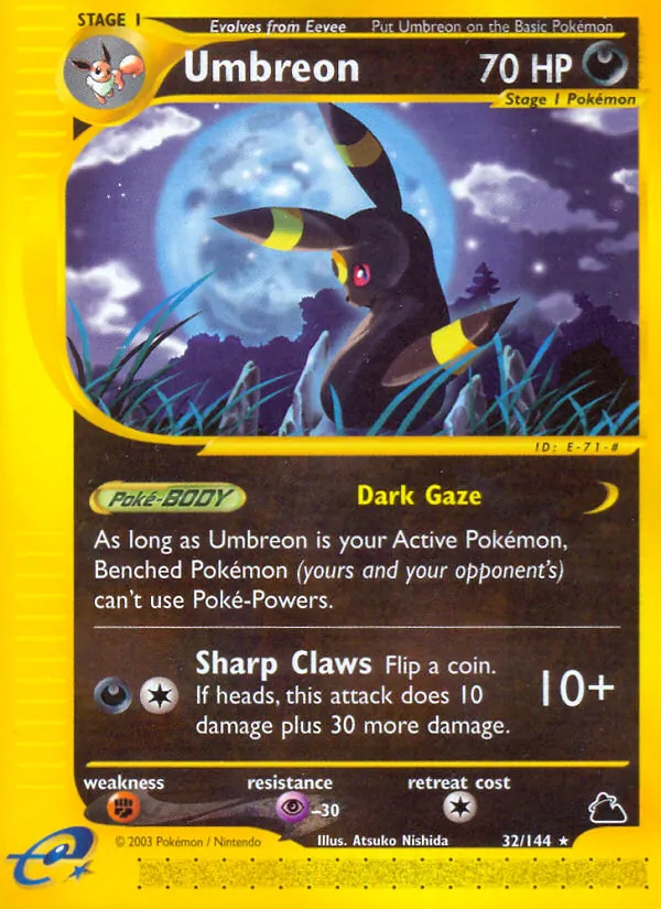 Umbreon card from Skyridge, number 32/144