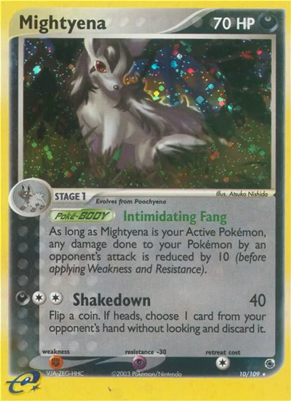 Mightyena card from Ruby & Sapphire, number 10/109