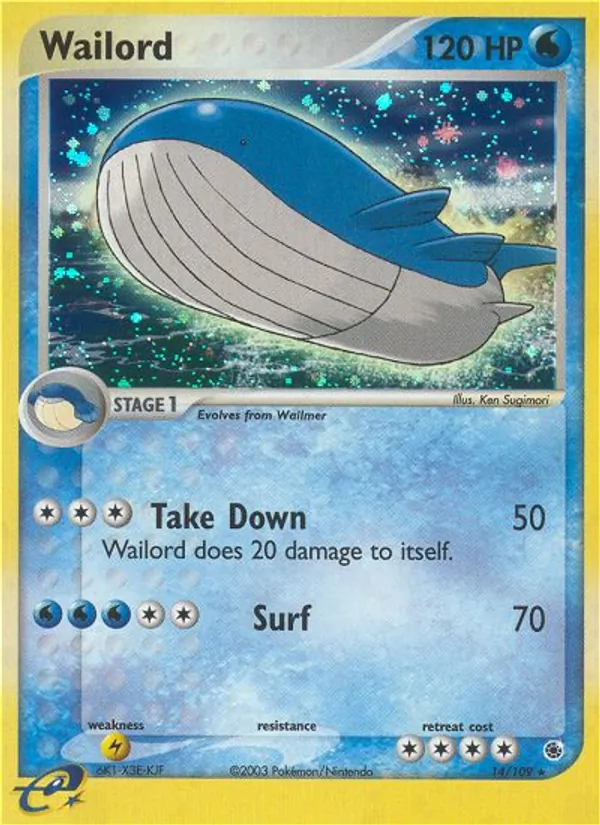 Wailord card from Ruby & Sapphire, number 14/109