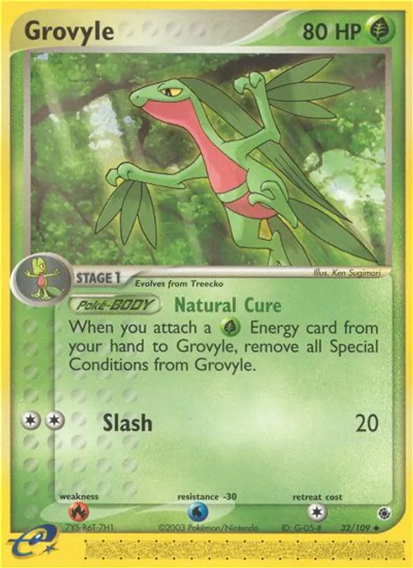 Kartu Grovyle dari Ruby & Sapphire, nomor 32/109
