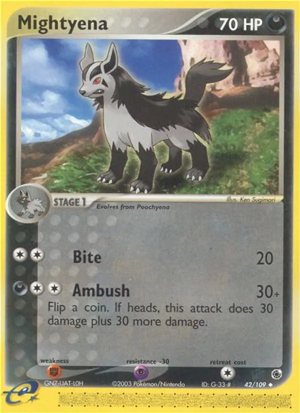 Kaart Mightyena uit Ruby & Sapphire, nummer 42/109