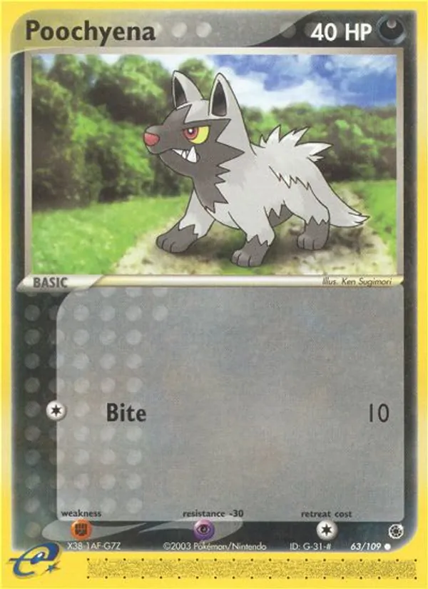 Kartu Poochyena dari Ruby & Sapphire, nomor 63/109