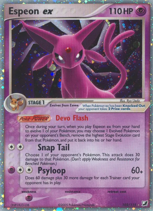 Espeon ex card from Unseen Forces, number 102/115