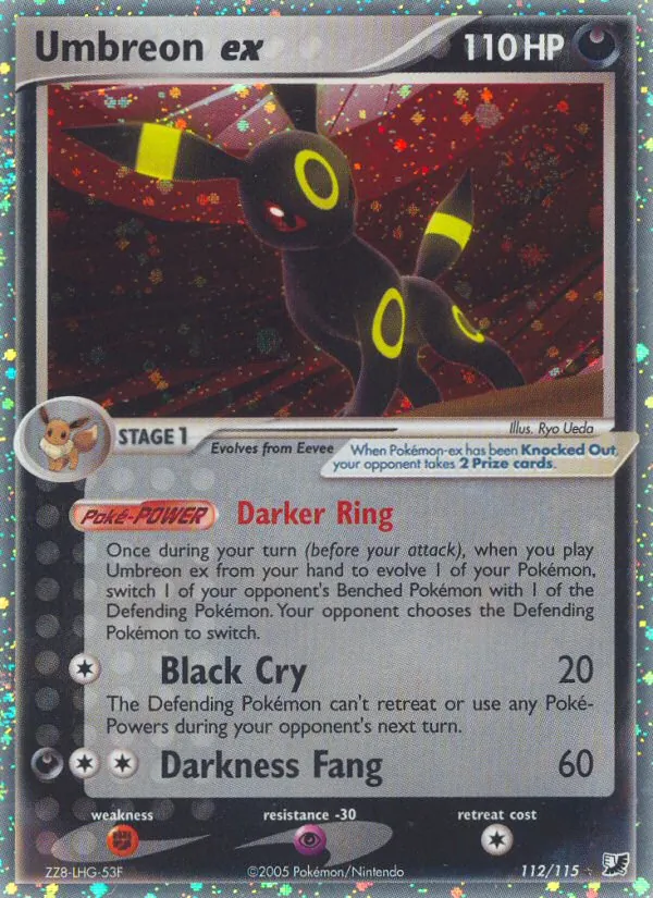 Umbreon ex card from Unseen Forces, number 112/115