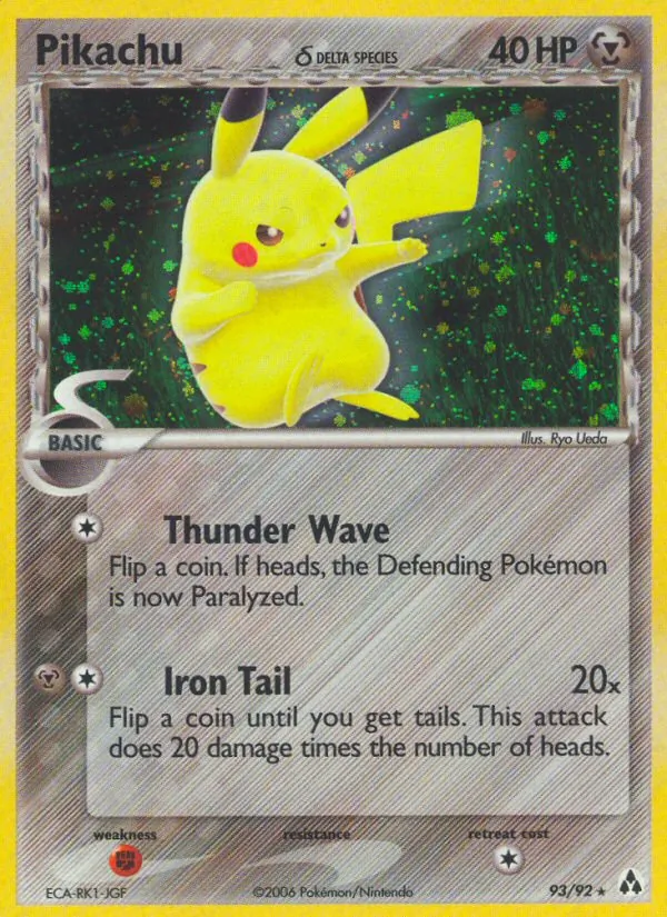 Pikachu δ card from Legend Maker, number 93/92