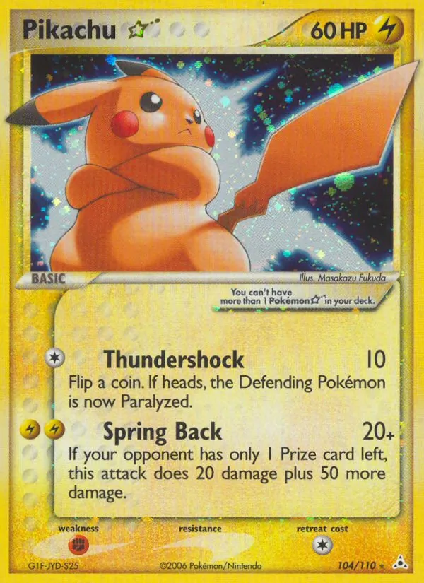 Carta Pikachu Star de la expansión Holon Phantoms, número 104/110