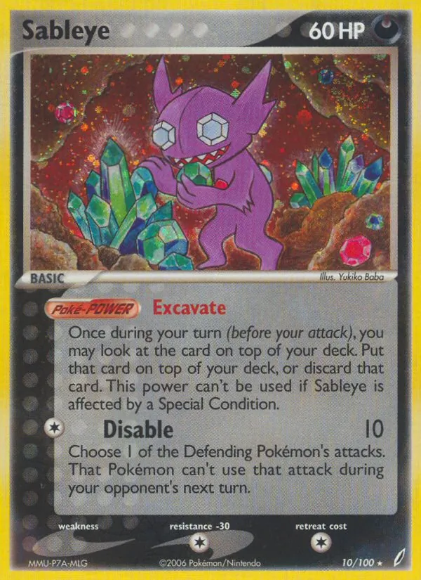Sableye card from Crystal Guardians, number 10/100