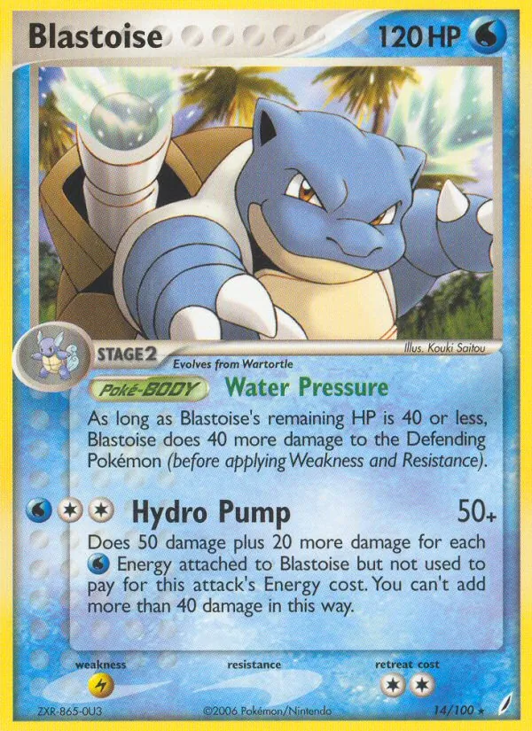 Blastoise card from Crystal Guardians, number 14/100