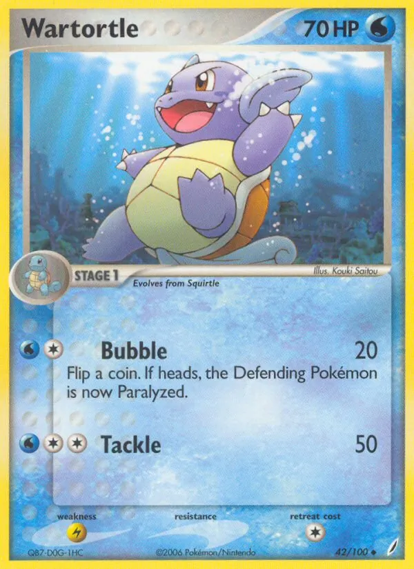 Wartortle card from Crystal Guardians, number 42/100