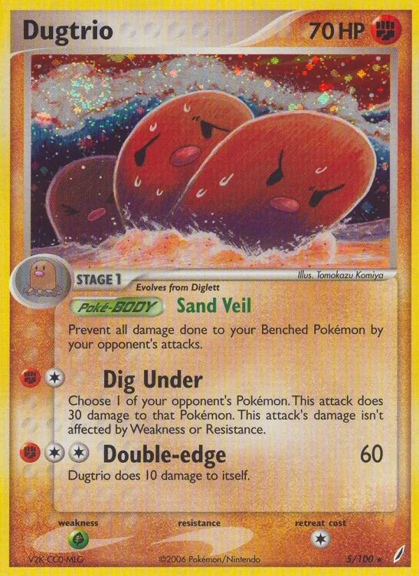 Dugtrio card from Crystal Guardians, number 5/100