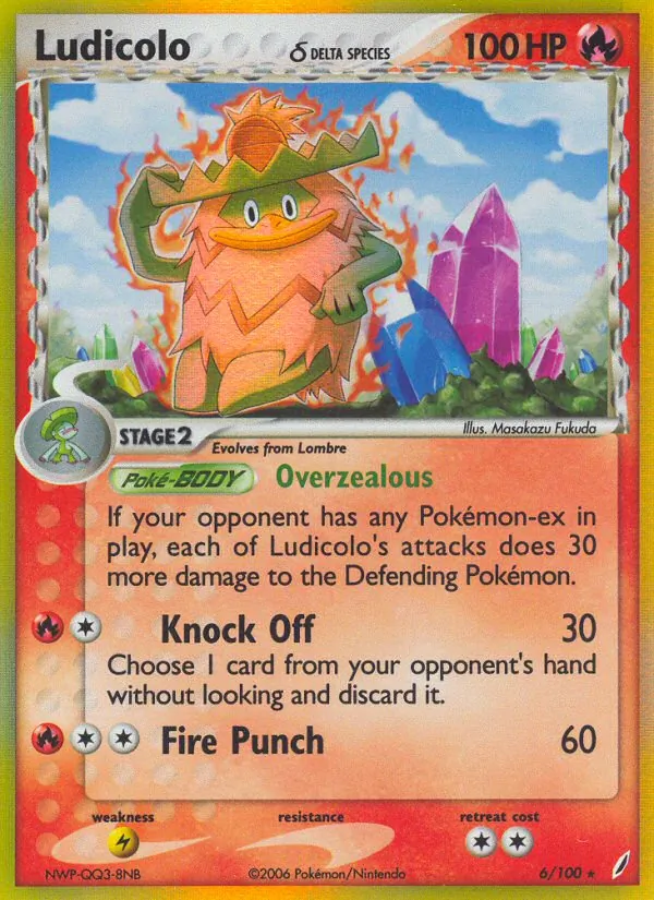 Ludicolo δ card from Crystal Guardians, number 6/100