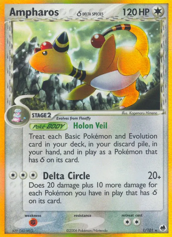 Ampharos δ card from Dragon Frontiers, number 1/101