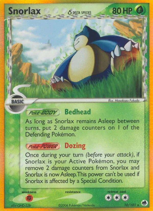 Snorlax δ card from Dragon Frontiers, number 10/101