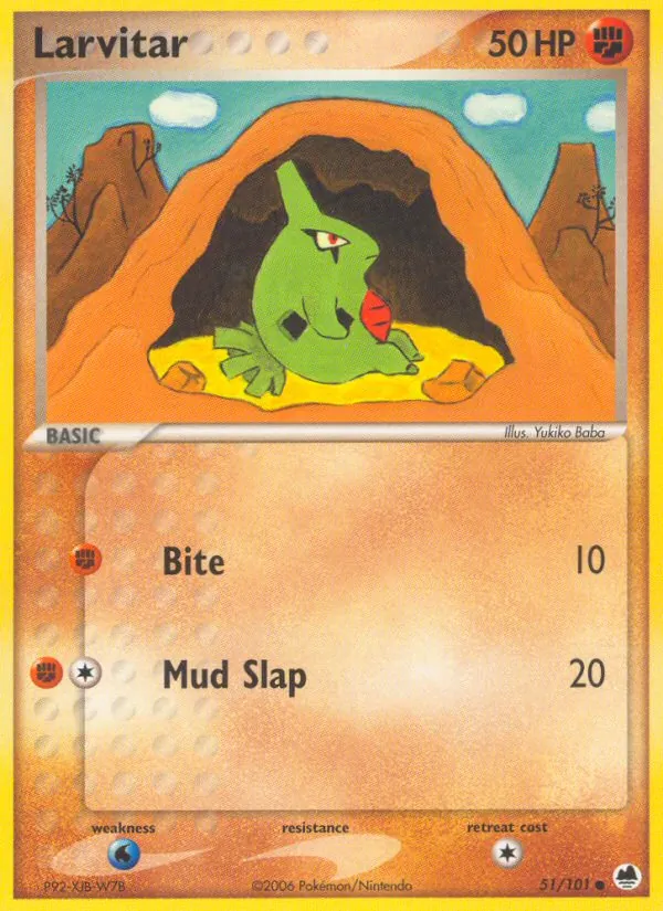 Larvitar card from Dragon Frontiers, number 51/101