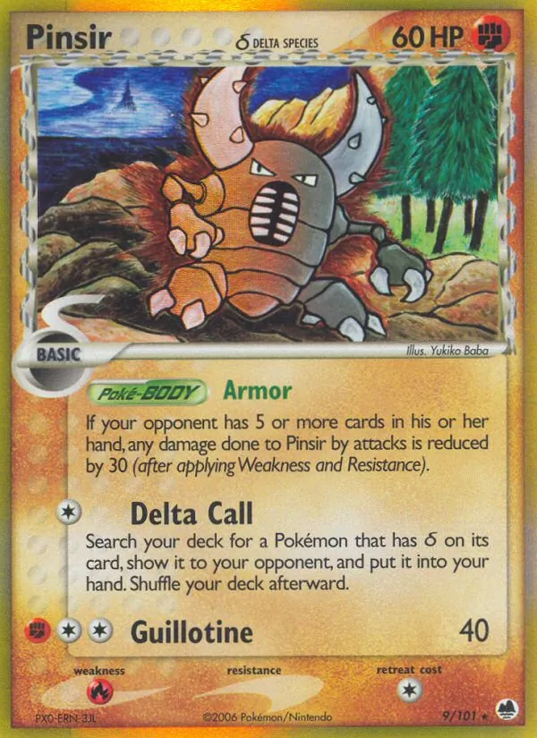 Pinsir δ card from Dragon Frontiers, number 9/101