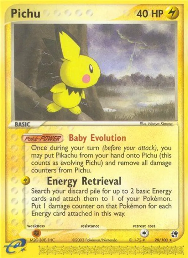 Pichu card from Sandstorm, number 20/100