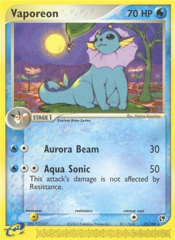 Vaporeon card from Sandstorm, number 25/100