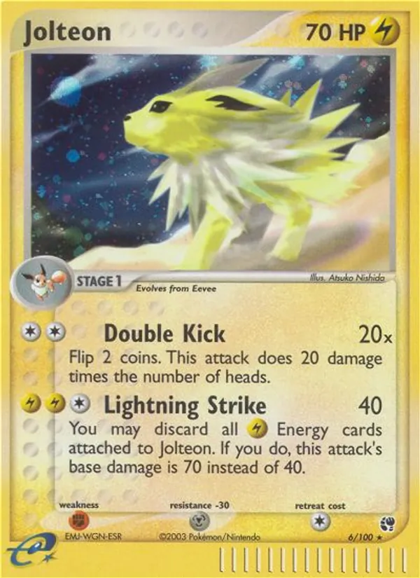 Jolteon card from Sandstorm, number 6/100