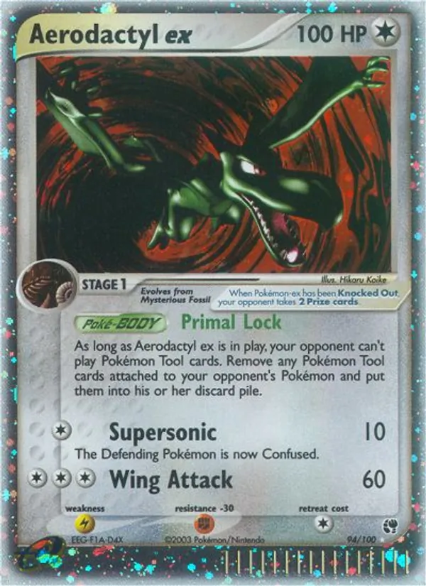 Aerodactyl ex card from Sandstorm, number 94/100