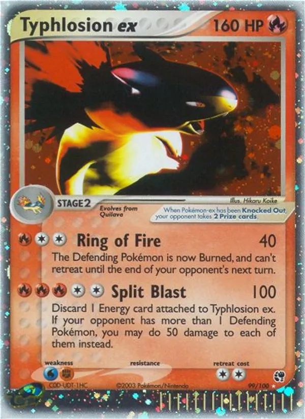 Typhlosion ex card from Sandstorm, number 99/100