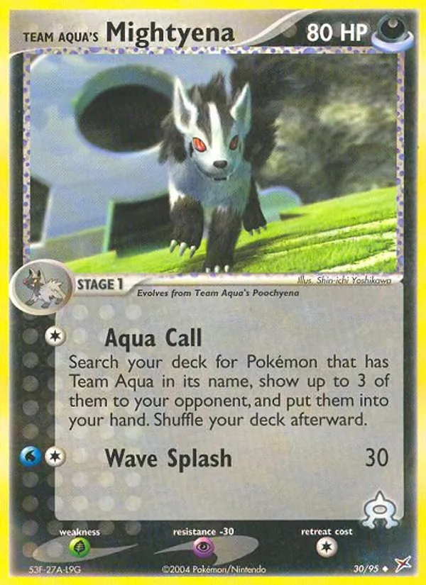 Kartu Team Aqua's Mightyena dari Team Magma vs Team Aqua, nomor 30/95