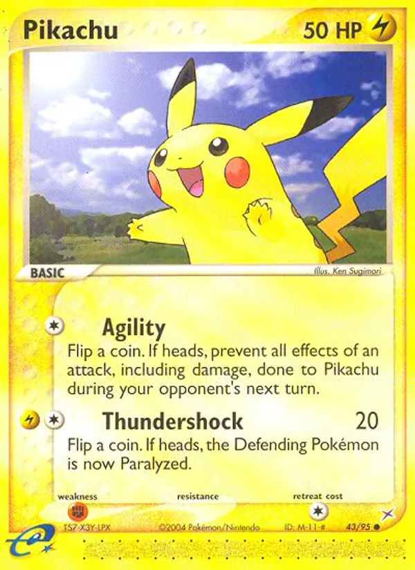 Pikachu card from Team Magma vs Team Aqua, number 43/95