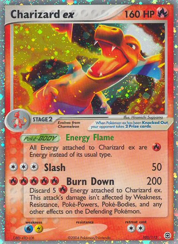 Charizard ex card from FireRed & LeafGreen, number 105/112