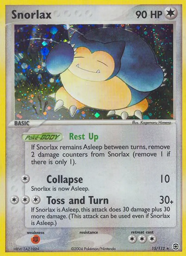 Snorlax card from FireRed & LeafGreen, number 15/112
