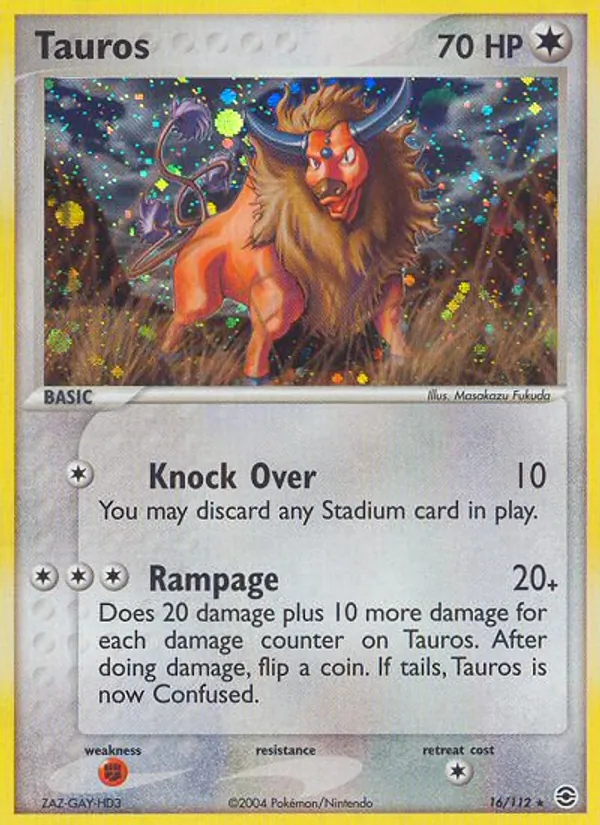 Tauros card from FireRed & LeafGreen, number 16/112