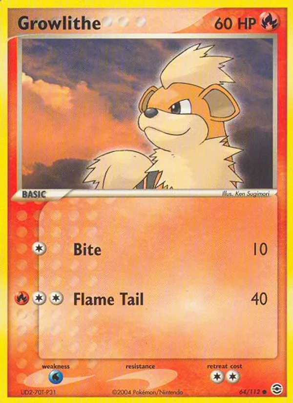 Carta Growlithe de la expansión FireRed & LeafGreen, número 64/112
