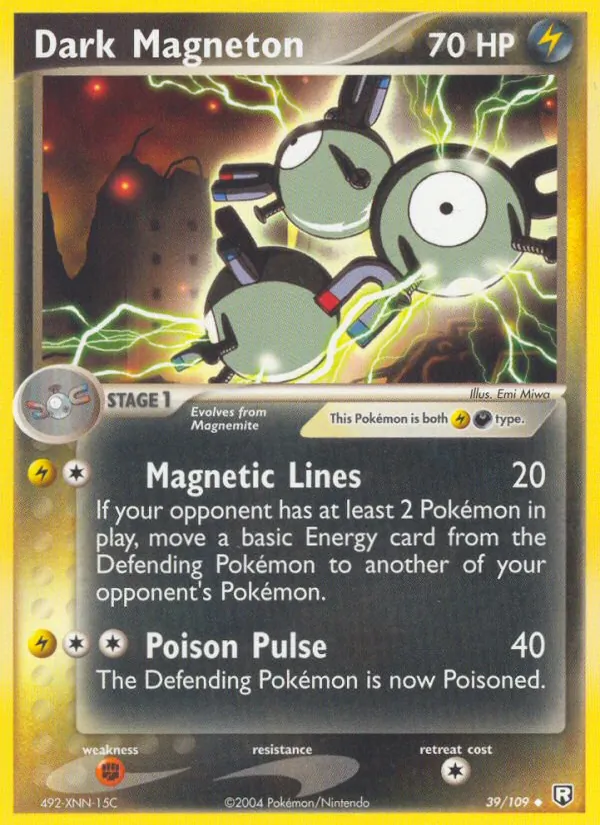 Kartu Dark Magneton dari Team Rocket Returns, nomor 39/109