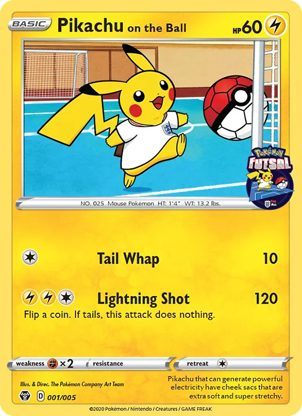 Pikachu on the Ball card from Pokémon Futsal 2020, number 1/5