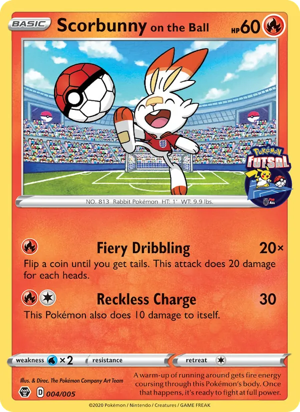 Scorbunny on the Ball card from Pokémon Futsal 2020, number 4/5