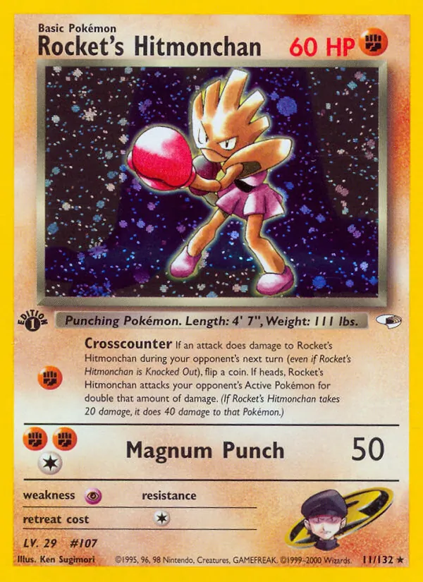 Rocket's Hitmonchan card from Gym Heroes, number 11/132