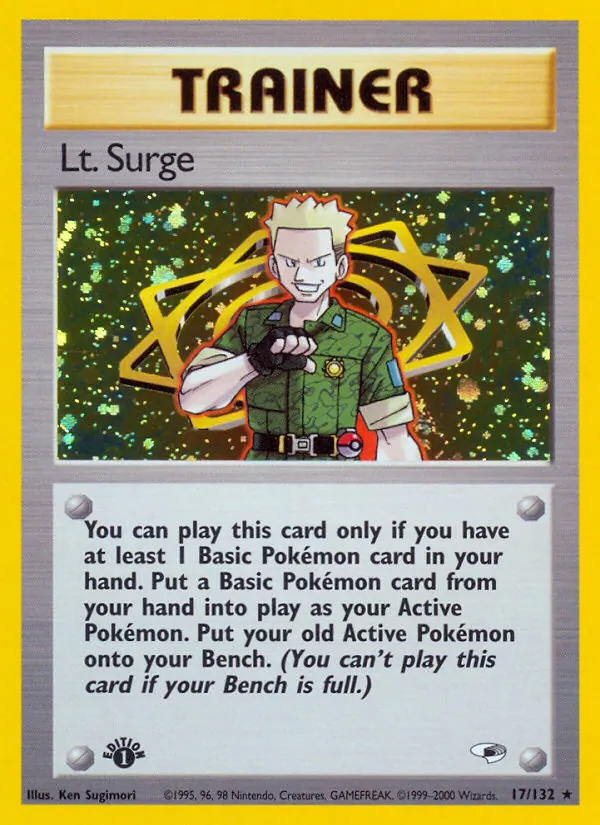 Lt. Surge card from Gym Heroes, number 17/132