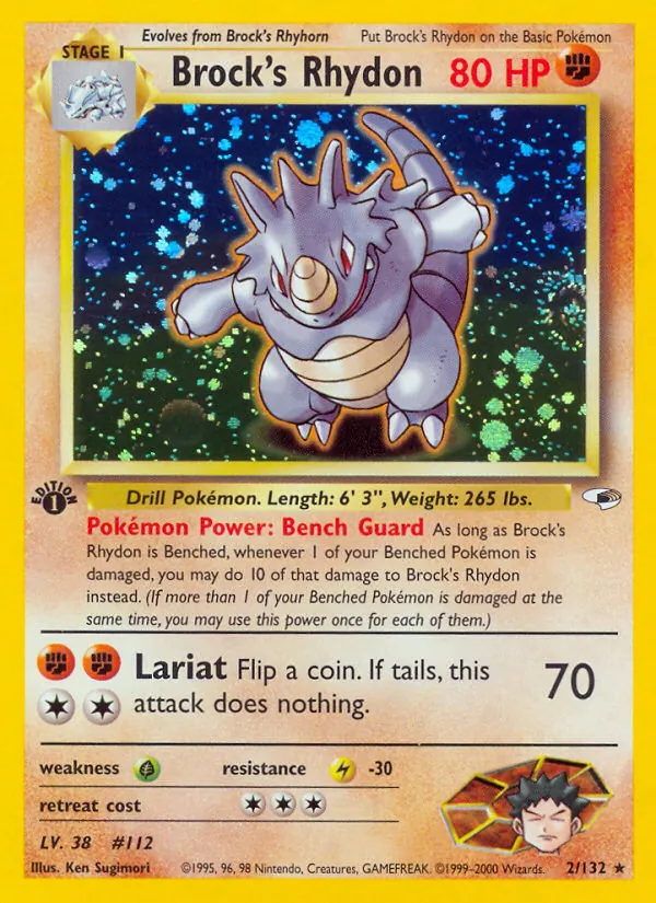 Brock's Rhydon card from Gym Heroes, number 2/132