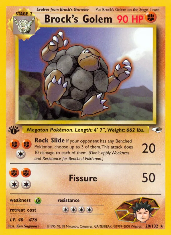 Brock's Golem card from Gym Heroes, number 20/132
